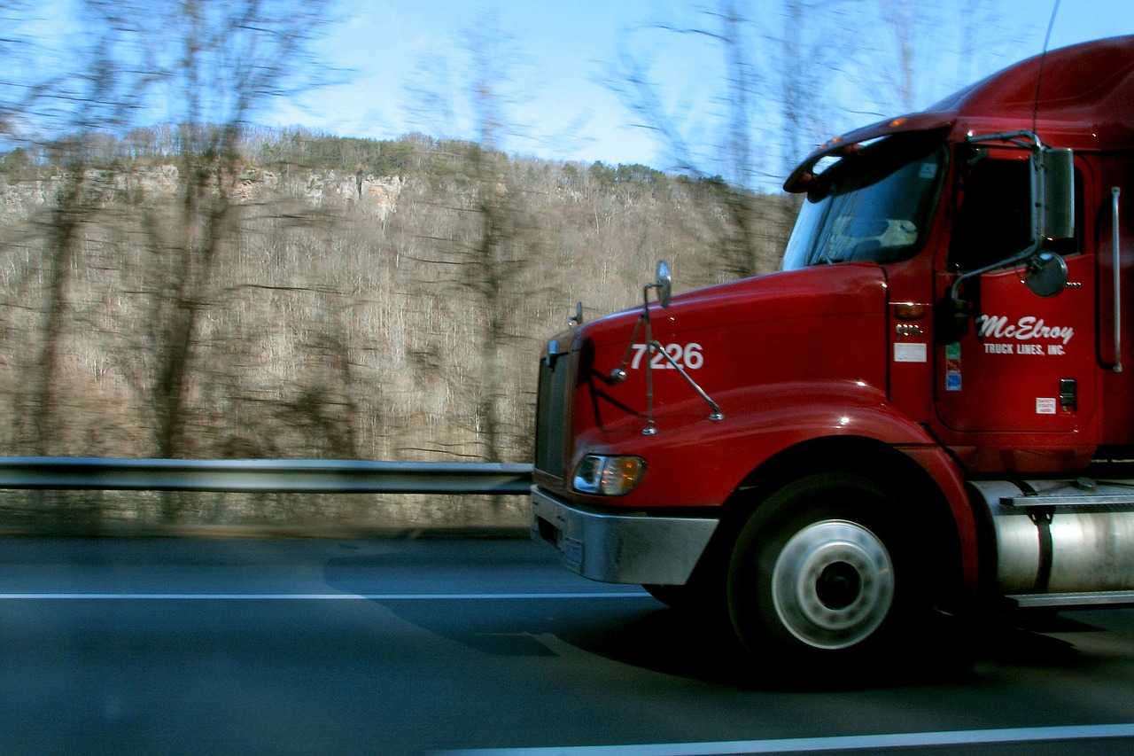 red semi on road