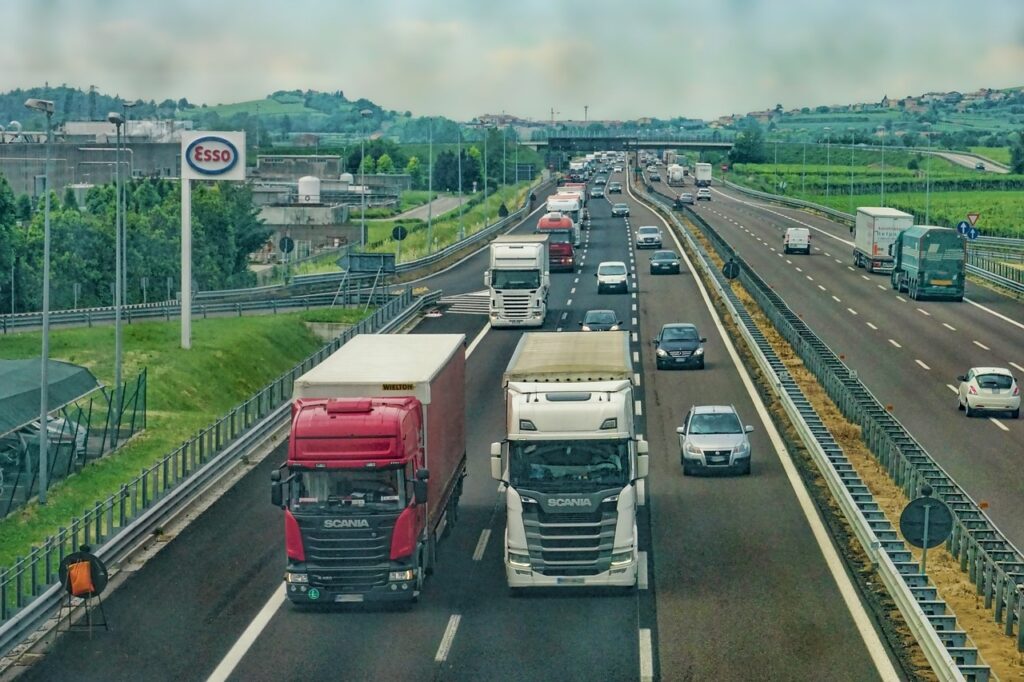 highway dry van trucks driving 