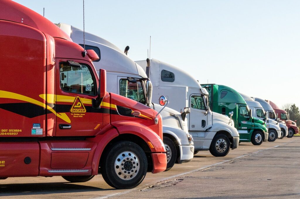 trucks lined up in a row